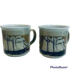 Otagiri Japan Sailboat Mugs Set of 2 Vintage